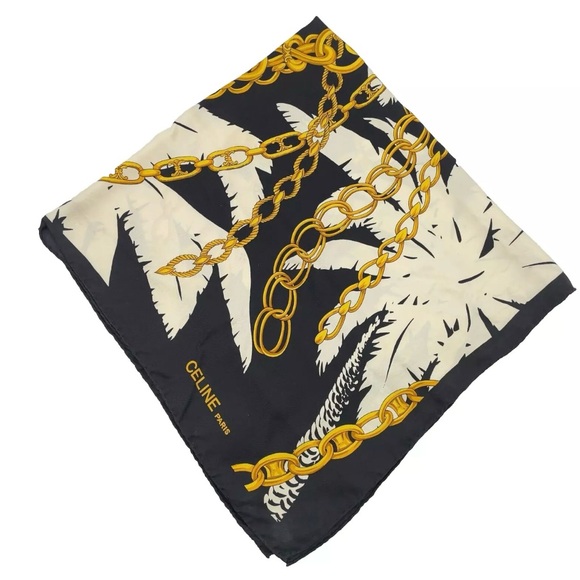 Authentic Celine Black and White Belt Pattern Silk Scarf - Picture 7 of 16